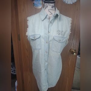 Sturgis Rally Sleeveless Light Blue Denim Shirt